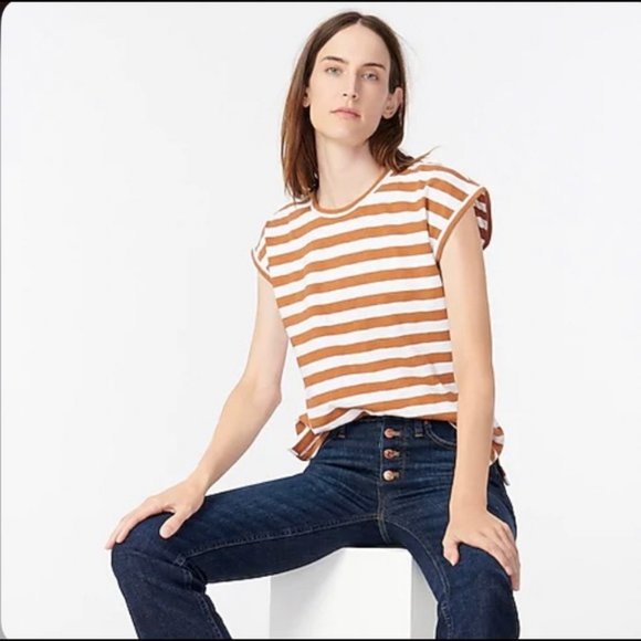 NEW J Crew Drop Shoulder Painter Tee Stripe S NWT Cotton - Picture 1 of 11